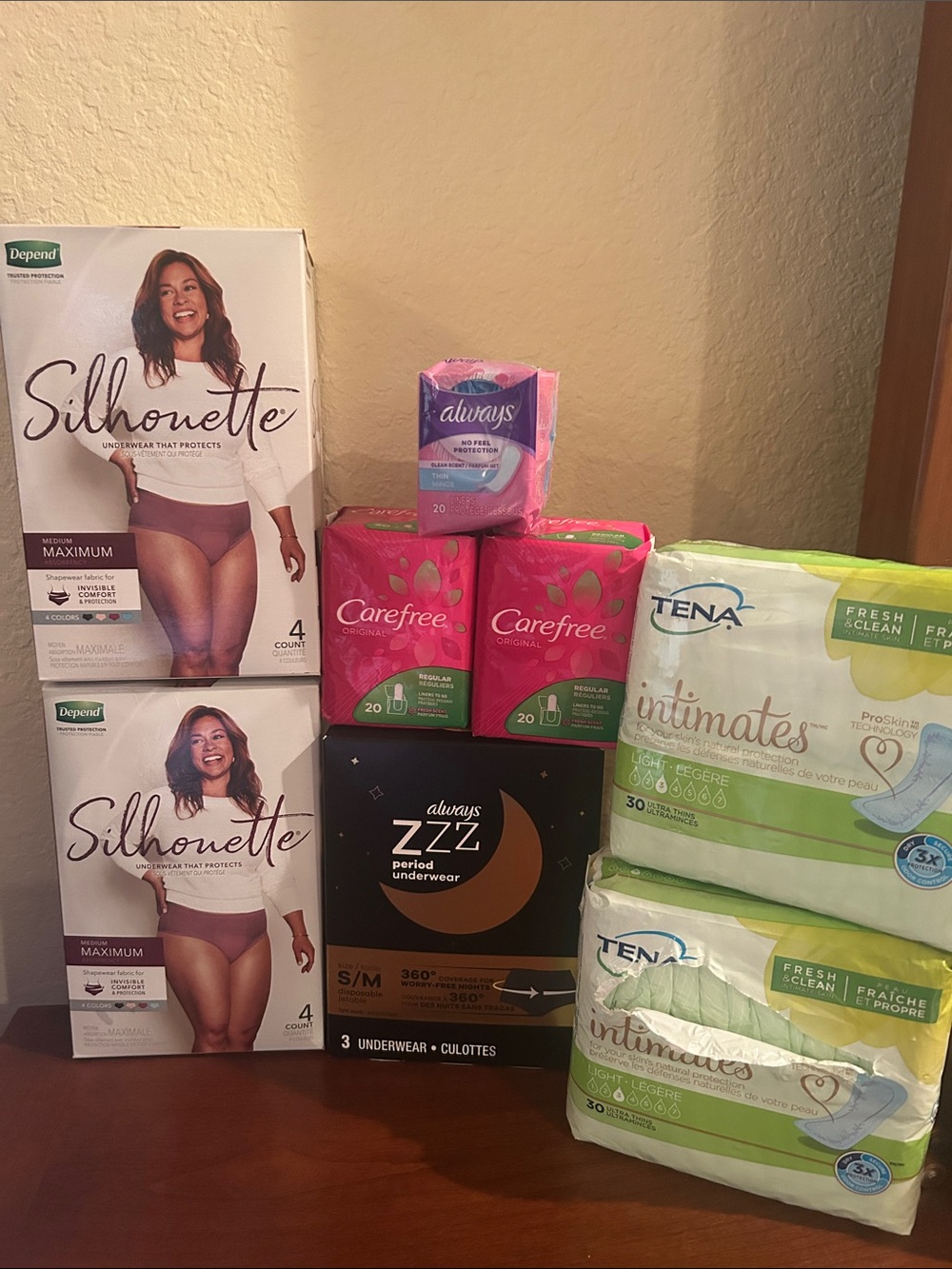 Bundle of Women’s Tena Pads, Carefree, Depends Silhouette & Always